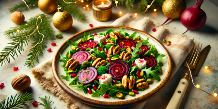 Kerst salade noten, biet & honing-kruidendressing